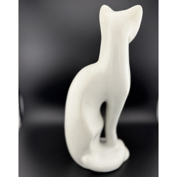 VTG MCM White Porcelain Siamese Cat Figurine with Green Eyes Made in Taiwan 12” - Picture 5 of 11